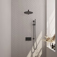 BRAUER Black Carving thermostatische inbouw regendouche met drukknoppen SET 62 met 30 cm douchekop en rechte muurarm en staaf handdouche en doucheslang en geÃ¯ntegreerde glijstang mat zwart 5-S-197
