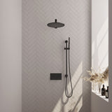 BRAUER Black Carving thermostatische inbouw regendouche met drukknoppen SET 62 met 30 cm douchekop en rechte muurarm en staaf handdouche en doucheslang en geÃ¯ntegreerde glijstang mat zwart 5-S-197