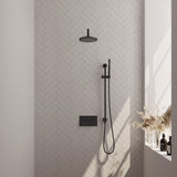 BRAUER Black Carving thermostatische inbouw regendouche met drukknoppen SET 63 met 20 cm douchekop en gebogen muurarm en staaf handdouche en doucheslang en geÃ¯ntegreerde glijstang mat zwart 5-S-198