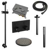 BRAUER Black Carving thermostatische inbouw regendouche met drukknoppen SET 65 met 20 cm douchekop en plafondarm en staaf handdouche en doucheslang en geÃ¯ntegreerde glijstang mat zwart 5-S-200