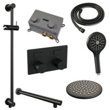 BRAUER Black Carving thermostatische inbouw regendouche met drukknoppen SET 67 met 20 cm douchekop en rechte muurarm en 3-standen handdouche en doucheslang en geÃ¯ntegreerde glijstang mat zwart 5-S-202