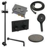 BRAUER Black Carving thermostatische inbouw regendouche met drukknoppen SET 69 met 20 cm douchekop en gebogen muurarm en 3-standen handdouche en doucheslang en geÃ¯ntegreerde glijstang mat zwart 5-S-204