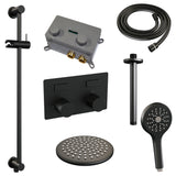 BRAUER Black Carving thermostatische inbouw regendouche met drukknoppen SET 71 met 20 cm douchekop en plafondarm en 3-standen handdouche en doucheslang en geÃ¯ntegreerde glijstang mat zwart 5-S-206