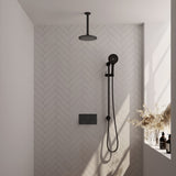 BRAUER Black Carving thermostatische inbouw regendouche met drukknoppen SET 71 met 20 cm douchekop en plafondarm en 3-standen handdouche en doucheslang en geÃ¯ntegreerde glijstang mat zwart 5-S-206