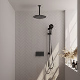 BRAUER Black Carving thermostatische inbouw regendouche met drukknoppen SET 72 met 30 cm douchekop en plafondarm en 3-standen handdouche en doucheslang en geïntegreerde glijstang mat zwart 5-S-207