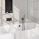BRAUER Black Edition thermostatische inbouw badkraan met drukknoppen SET 03 met badvulcombinatie en staaf handdouche en doucheslang en wandaansluitbocht mat zwart 5-S-208