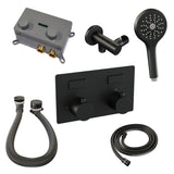 BRAUER Black Edition thermostatische inbouw badkraan met drukknoppen SET 04 met badvulcombinatie en 3-standen handdouche en doucheslang en wandaansluitbocht mat zwart 5-S-209