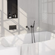 BRAUER Black Edition thermostatische inbouw badkraan met drukknoppen SET 03 met uitloop en staaf handdouche en doucheslang en wandaansluitbocht mat zwart 5-S-210