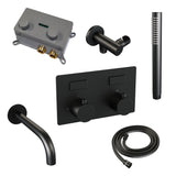 BRAUER Black Edition thermostatische inbouw badkraan met drukknoppen SET 03 met uitloop en staaf handdouche en doucheslang en wandaansluitbocht mat zwart 5-S-210