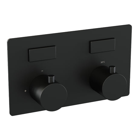 BRAUER Black Edition thermostatische inbouw badkraan met drukknoppen SET 04 met uitloop en 3-standen handdouche en doucheslang en wandaansluitbocht mat zwart 5-S-211