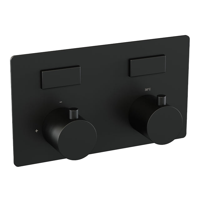 BRAUER Black Edition thermostatische inbouw badkraan met drukknoppen SET 04 met uitloop en 3-standen handdouche en doucheslang en wandaansluitbocht mat zwart 5-S-211