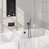 BRAUER Black Carving thermostatische inbouw badkraan met drukknoppen SET 03 met badvulcombinatie en staaf handdouche en doucheslang en wandaansluitbocht mat zwart 5-S-212
