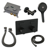BRAUER Black Carving thermostatische inbouw badkraan met drukknoppen SET 04 met badvulcombinatie en 3-standen handdouche en doucheslang en wandaansluitbocht mat zwart 5-S-213