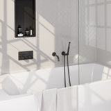 BRAUER Black Carving thermostatische inbouw badkraan met drukknoppen SET 03 met uitloop en staaf handdouche en doucheslang en wandaansluitbocht mat zwart 5-S-214