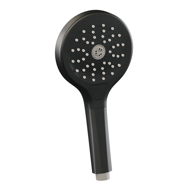 BRAUER Black Carving thermostatische inbouw badkraan met drukknoppen SET 04 met uitloop en 3-standen handdouche en doucheslang en wandaansluitbocht mat zwart 5-S-215