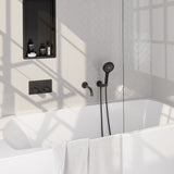 BRAUER Black Carving thermostatische inbouw badkraan met drukknoppen SET 04 met uitloop en 3-standen handdouche en doucheslang en wandaansluitbocht mat zwart 5-S-215