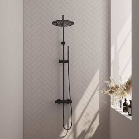 BRAUER Black Edition opbouw thermostatische regendouche SET 03 met 30 cm hoofddouche en staaf handdouche en doucheslang mat zwart 5-S-241