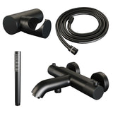BRAUER Black Carving opbouw baddouche thermostaatkraan SET 03 met wandhouder en staaf handdouche en doucheslang mat zwart 5-S-246