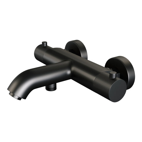 BRAUER Black Carving opbouw baddouche thermostaatkraan SET 03 met wandhouder en staaf handdouche en doucheslang mat zwart 5-S-246