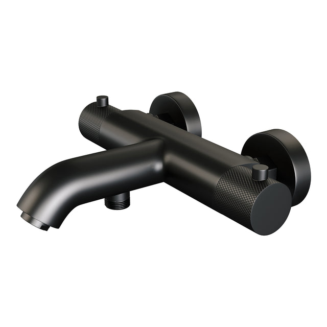 BRAUER Black Carving opbouw baddouche thermostaatkraan SET 03 met wandhouder en staaf handdouche en doucheslang mat zwart 5-S-246