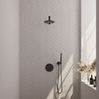 BRAUER Black Edition thermostatische inbouw regendouche 3-weg rond SET 73 met 20 cm douchekop en rechte muurarm en staaf handdouche en doucheslang en wandaansluitbocht mat zwart 5-S-267
