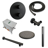BRAUER Black Edition thermostatische inbouw regendouche 3-weg rond SET 73 met 20 cm douchekop en rechte muurarm en staaf handdouche en doucheslang en wandaansluitbocht mat zwart 5-S-267