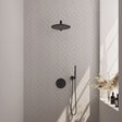 BRAUER Black Edition thermostatische inbouw regendouche 3-weg rond SET 74 met 30 cm douchekop en rechte muurarm en staaf handdouche en doucheslang en wandaansluitbocht mat zwart 5-S-268