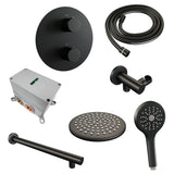 BRAUER Black Edition thermostatische inbouw regendouche 3-weg rond SET 79 met 20 cm douchekop en rechte muurarm en 3-standen handdouche en doucheslang en wandaansluitbocht mat zwart 5-S-273
