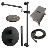 BRAUER Black Edition thermostatische inbouw regendouche 3-weg rond SET 87 met 20 cm douchekop en gebogen muurarm en staaf handdouche en doucheslang en geïntegreerde glijstang mat zwart 5-S-281