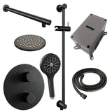 BRAUER Black Edition thermostatische inbouw regendouche 3-weg rond SET 91 met 20 cm douchekop en rechte muurarm en 3-standen handdouche en doucheslang en geïntegreerde glijstang mat zwart 5-S-285