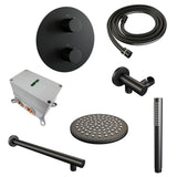 BRAUER Black Carving thermostatische inbouw regendouche 3-weg rond SET 73 met 20 cm douchekop en rechte muurarm en staaf handdouche en doucheslang en wandaansluitbocht mat zwart 5-S-291