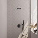 BRAUER Black Carving thermostatische inbouw regendouche 3-weg rond SET 75 met 20 cm douchekop en gebogen muurarm en staaf handdouche en doucheslang en wandaansluitbocht mat zwart 5-S-293