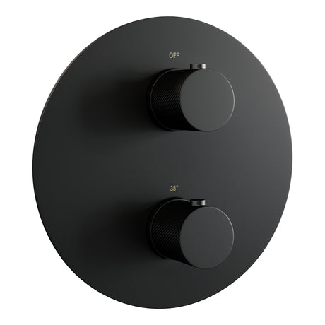 BRAUER Black Carving thermostatische inbouw regendouche 3-weg rond SET 76 met 30 cm douchekop en gebogen muurarm en staaf handdouche en doucheslang en wandaansluitbocht mat zwart 5-S-294
