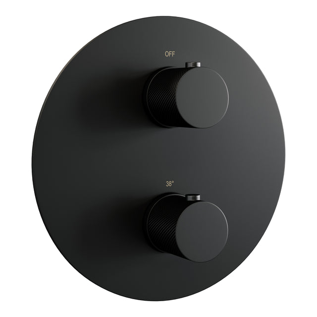 BRAUER Black Carving thermostatische inbouw regendouche 3-weg rond SET 77 met 20 cm douchekop en plafondarm en staaf handdouche en doucheslang en wandaansluitbocht mat zwart 5-S-295