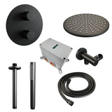 BRAUER Black Carving thermostatische inbouw regendouche 3-weg rond SET 78 met 30 cm douchekop en plafondarm en staaf handdouche en doucheslang en wandaansluitbocht mat zwart 5-S-296