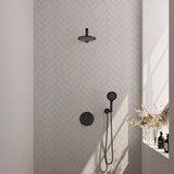 BRAUER Black Carving thermostatische inbouw regendouche 3-weg rond SET 79 met 20 cm douchekop en rechte muurarm en 3-standen handdouche en doucheslang en wandaansluitbocht mat zwart 5-S-297