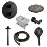 BRAUER Black Carving thermostatische inbouw regendouche 3-weg rond SET 83 met 20 cm douchekop en plafondarm en 3-standen handdouche en doucheslang en wandaansluitbocht mat zwart 5-S-301