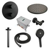 BRAUER Black Carving thermostatische inbouw regendouche 3-weg rond SET 84 met 30 cm douchekop en plafondarm en 3-standen handdouche en doucheslang en wandaansluitbocht mat zwart 5-S-302