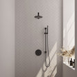 BRAUER Black Carving thermostatische inbouw regendouche 3-weg rond SET 85 met 20 cm douchekop en rechte muurarm en staaf handdouche en doucheslang en geïntegreerde glijstang mat zwart 5-S-303