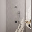 BRAUER Black Carving thermostatische inbouw regendouche 3-weg rond SET 87 met 20 cm douchekop en gebogen muurarm en staaf handdouche en doucheslang en geïntegreerde glijstang mat zwart 5-S-305