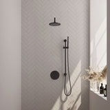BRAUER Black Carving thermostatische inbouw regendouche 3-weg rond SET 87 met 20 cm douchekop en gebogen muurarm en staaf handdouche en doucheslang en geïntegreerde glijstang mat zwart 5-S-305
