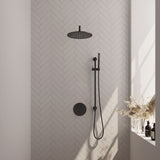 BRAUER Black Carving thermostatische inbouw regendouche 3-weg rond SET 88 met 30 cm douchekop en gebogen muurarm en staaf handdouche en doucheslang en geïntegreerde glijstang mat zwart 5-S-306