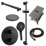 BRAUER Black Carving thermostatische inbouw regendouche 3-weg rond SET 91 met 20 cm douchekop en rechte muurarm en 3-standen handdouche en doucheslang en geïntegreerde glijstang mat zwart 5-S-309