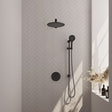 BRAUER Black Carving thermostatische inbouw regendouche 3-weg rond SET 92 met 30 cm douchekop en rechte muurarm en 3-standen handdouche en doucheslang en geïntegreerde glijstang mat zwart 5-S-310