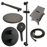 BRAUER Black Carving thermostatische inbouw regendouche 3-weg rond SET 92 met 30 cm douchekop en rechte muurarm en 3-standen handdouche en doucheslang en geïntegreerde glijstang mat zwart 5-S-310