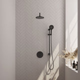 BRAUER Black Carving thermostatische inbouw regendouche 3-weg rond SET 93 met 20 cm douchekop en gebogen muurarm en 3-standen handdouche en doucheslang en geïntegreerde glijstang mat zwart 5-S-311