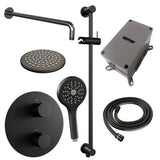 BRAUER Black Carving thermostatische inbouw regendouche 3-weg rond SET 93 met 20 cm douchekop en gebogen muurarm en 3-standen handdouche en doucheslang en geïntegreerde glijstang mat zwart 5-S-311