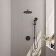 BRAUER Black Carving thermostatische inbouw regendouche 3-weg rond SET 94 met 30 cm douchekop en gebogen muurarm en 3-standen handdouche en doucheslang en geïntegreerde glijstang mat zwart 5-S-312
