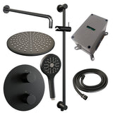 BRAUER Black Carving thermostatische inbouw regendouche 3-weg rond SET 94 met 30 cm douchekop en gebogen muurarm en 3-standen handdouche en doucheslang en geïntegreerde glijstang mat zwart 5-S-312