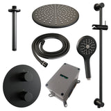 BRAUER Black Carving thermostatische inbouw regendouche 3-weg rond SET 96 met 30 cm douchekop en plafondarm en 3-standen handdouche en doucheslang en geïntegreerde glijstang mat zwart 5-S-314